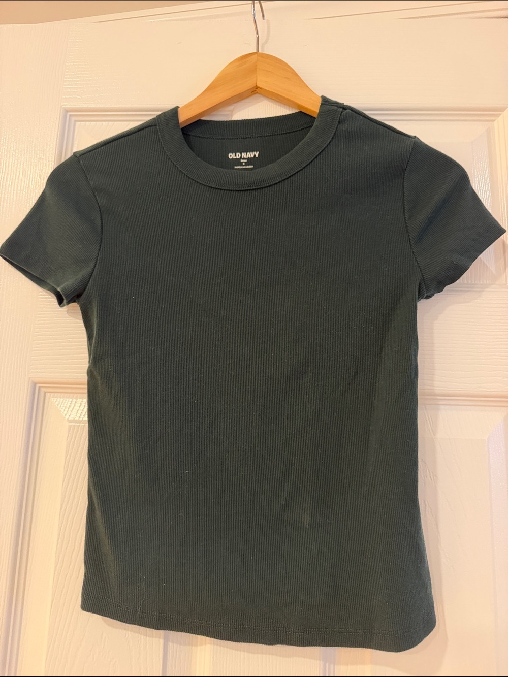 Old Navy Women's Dark Green Ribbed Crewneck Tee, Snug S
